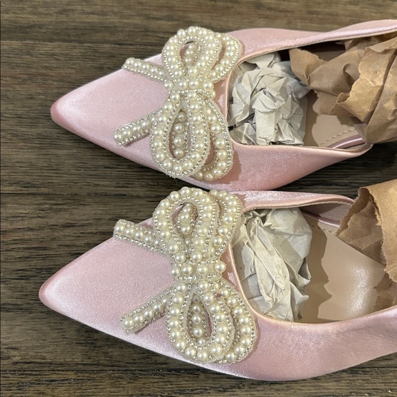 NEW [SHEIN] Pink Satin Slingback Low Heels Pearl Embellished Bow Women’s 8/EU 38 - Picture 12 of 15